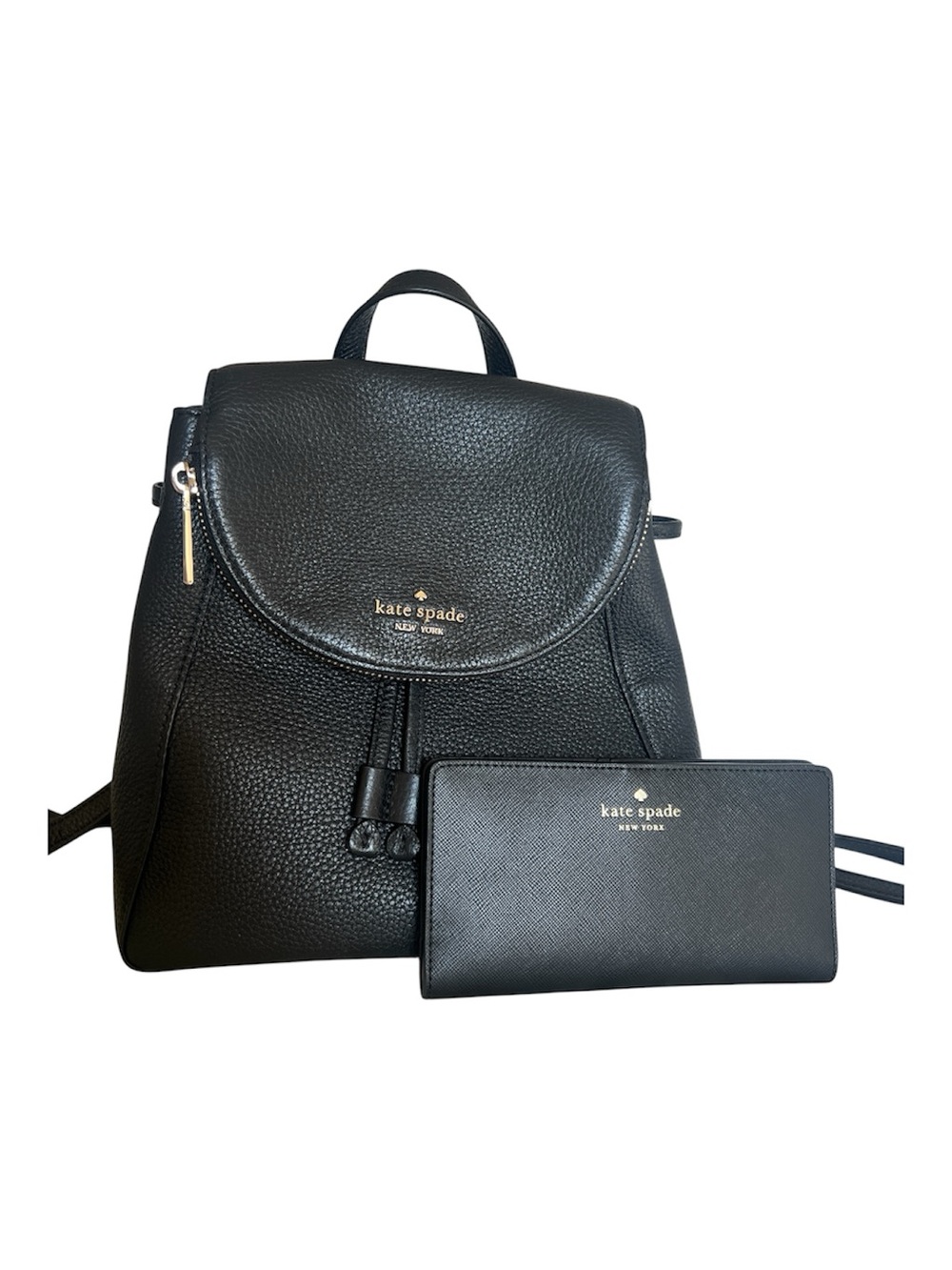 Kate Spade Black Pebbled Leather Backpack & Wallet Set